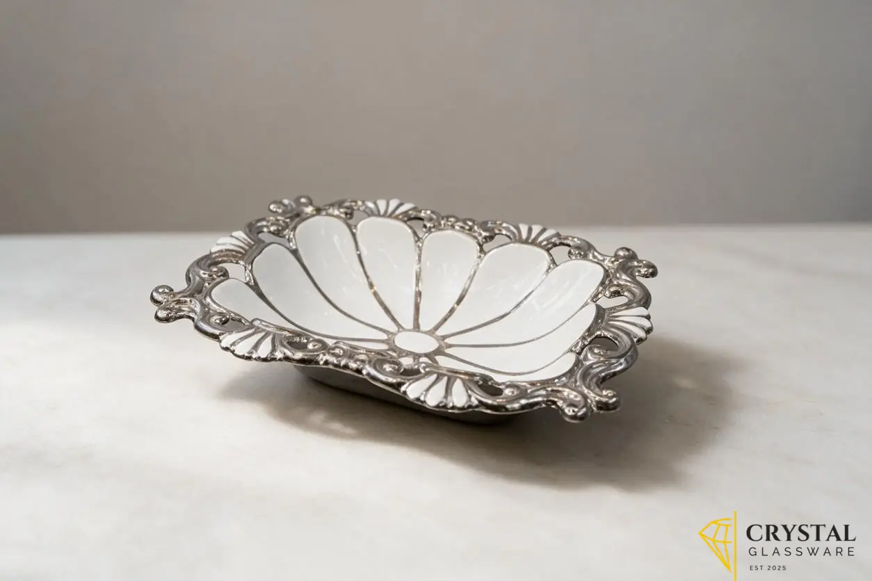 Elegant rattan-textured rectangular bowl 10.25 inch